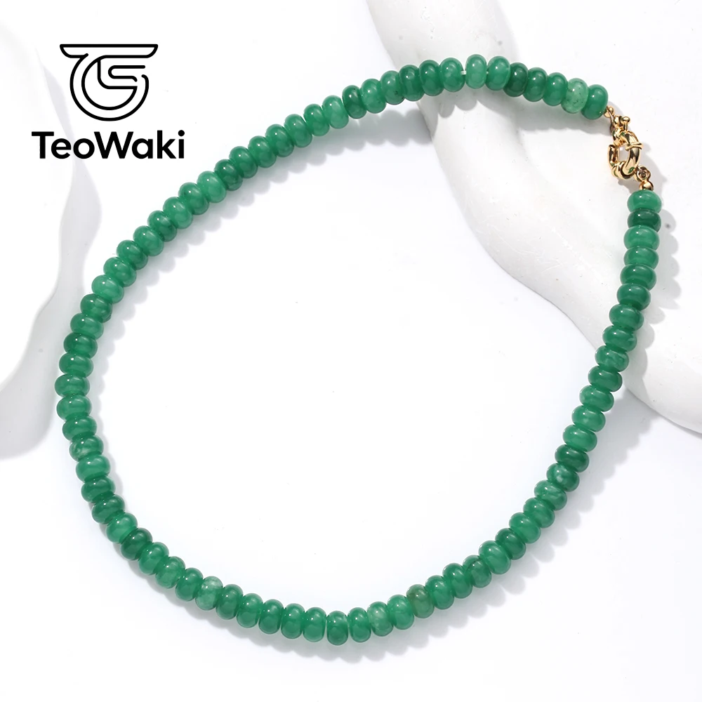 TeoWaki Granat-Jade-Abakus-Perlen-Halskette, Naturstein-Halskette, verstellbarer Handschmuck, Damen-Halskette für den täglichen Gebrauch, 40 + 5 cm – Detail 3