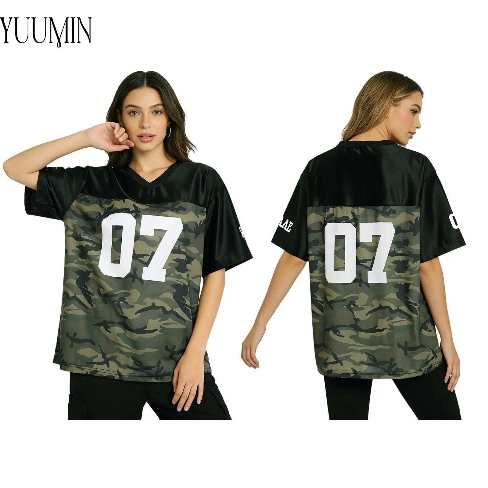 

Oversized Camo Print T-shirt Women Hip-hop Color Block Patchwork Jersey Short-sleeve Rapper Streetwear Top Hot Sale 2025
