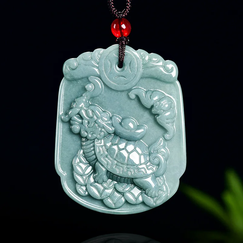 

Blue Water Jade Natural Real Dragon Turtle Pendant Necklace Carved Charm Jadeite Jewelry Fashion Amulet Gifts Certificate