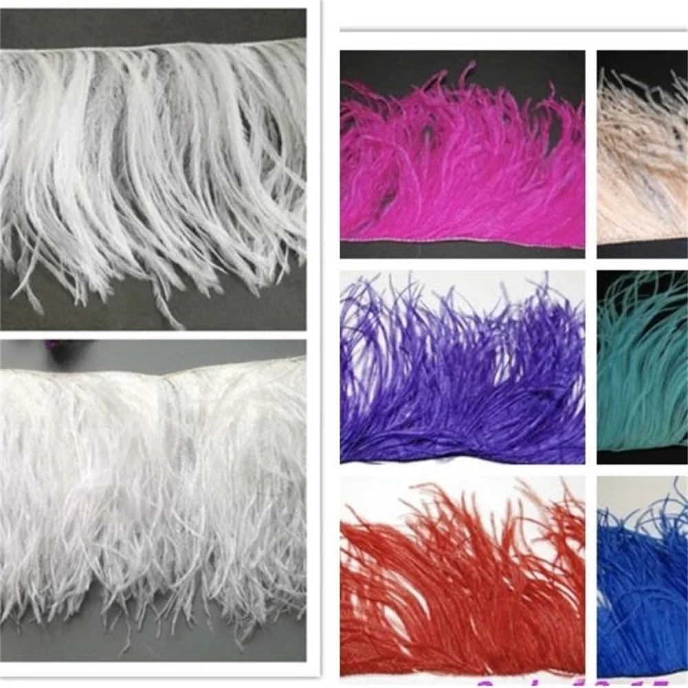 Customized Ostrich Feathers Trim 10-15CM/4-6Inches Natural Plumes Fringe Trimming for Sewing Wedding Dress Clothing Decoration