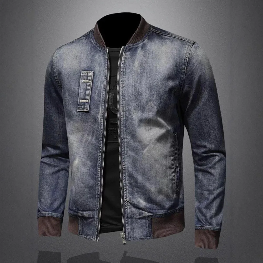 

2026 men's autumn new retro, locomotive, stand-up collar denim jacket