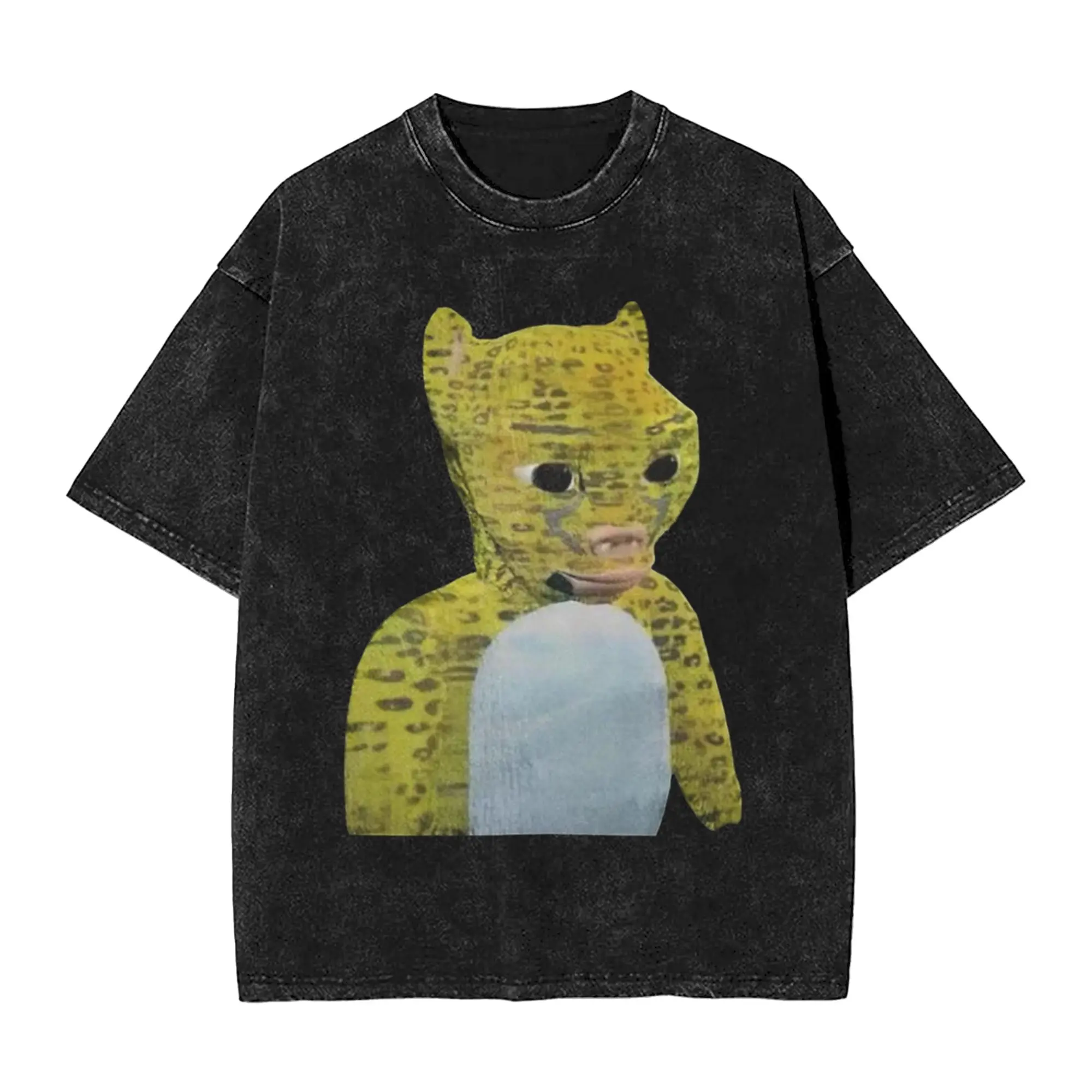 Niu Lai Leopard Cut-out From Chinese Blockbuster Terrible Washed T Shirts Streetwear Hip Hop T-Shirts Tees Men Cotton Oversize