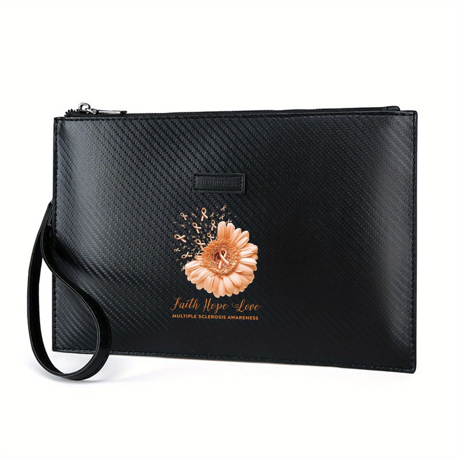 أشرطة الزهور الإيمان الأمل الحب الوعي أنيقة مطبوعة بولي PU حقيبة يد رجالية عصرية وعملية للحمل اليومي