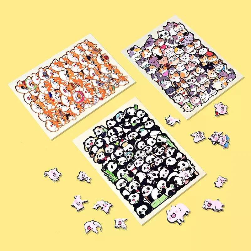 Engaging Children's Animal Shaped Wooden Puzzle Game - Cat and Bear Special Building Block Set