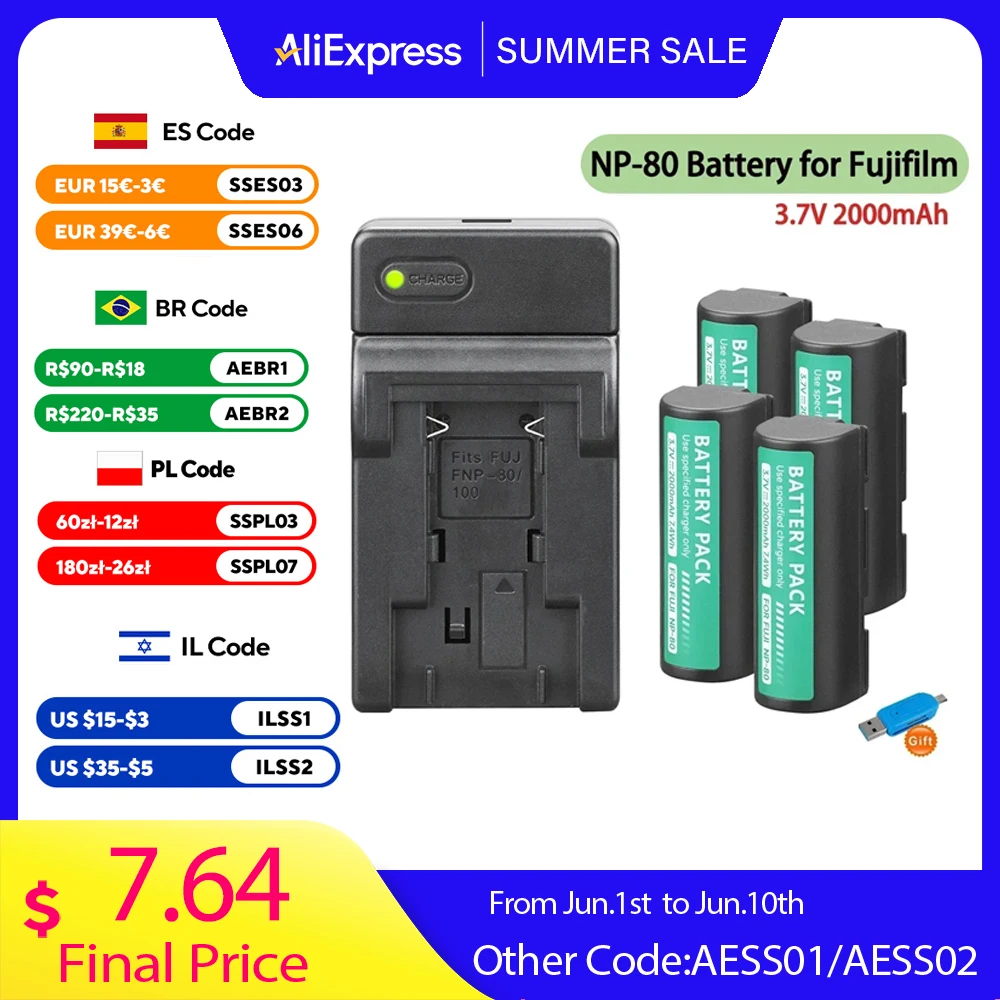 2000mAh NP-80 NP 80 battery for Fujifilm FinePix 1700 4900 1700z