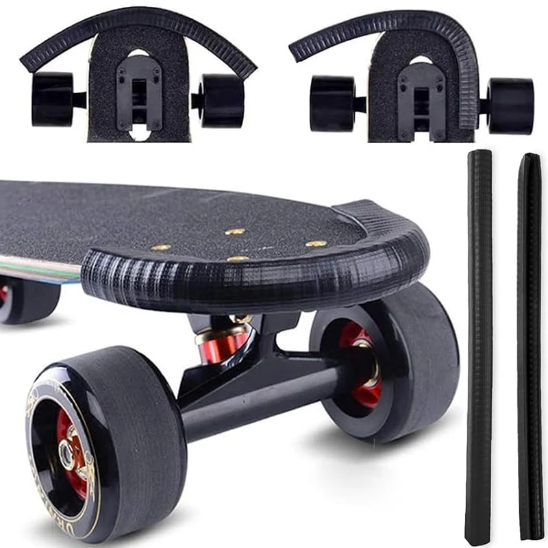 2pcs Skateboard Deck Edge Guards Rubber Bumper Sleeve Strip Nose/Tail Edge Protective Guard for Skiing Double/Single Board