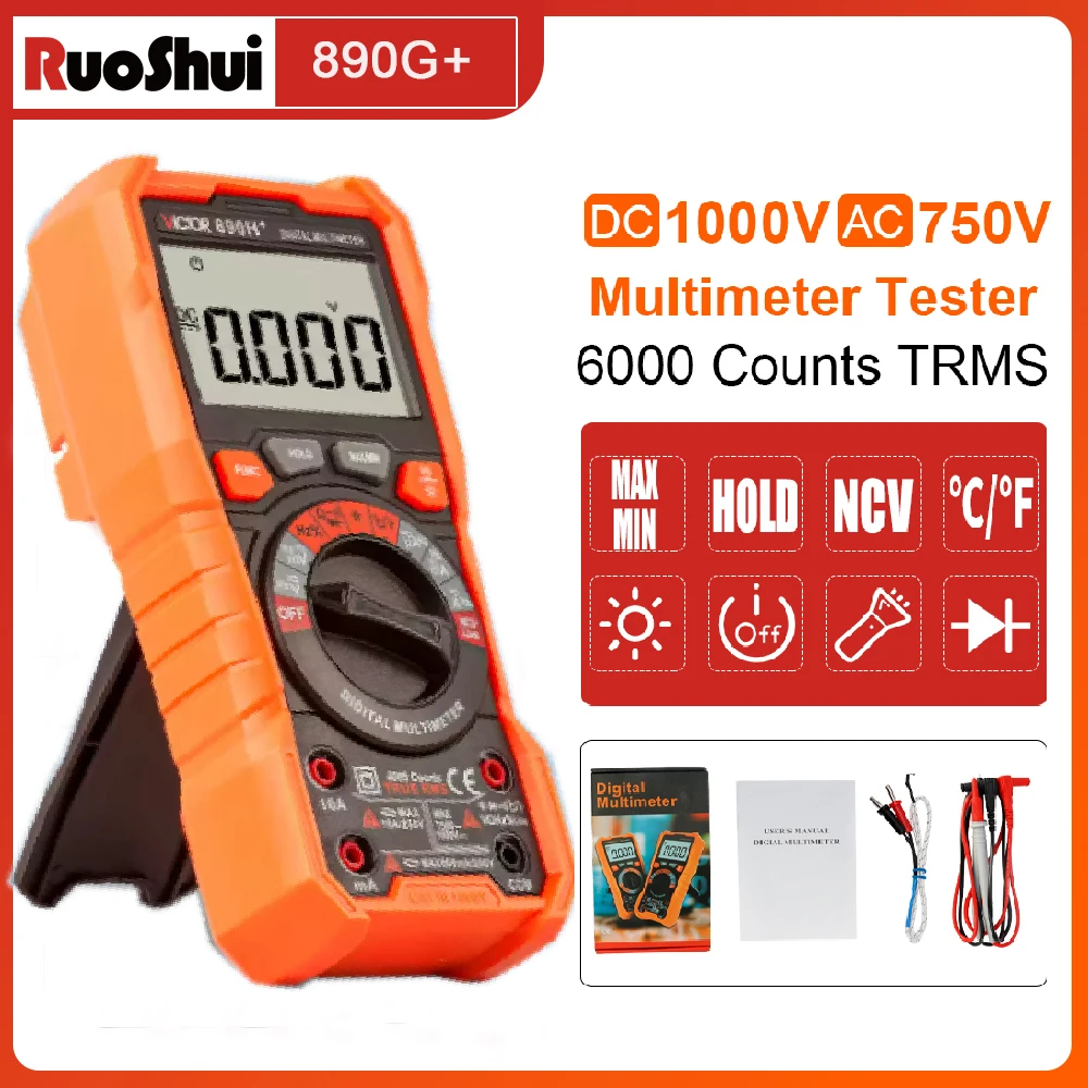 RuoShui 6000Cts Digital Multimeter Voltage Tester DC AC Volt Ohm NCV Professional Hz Capacitance Electric Multimetro Testers