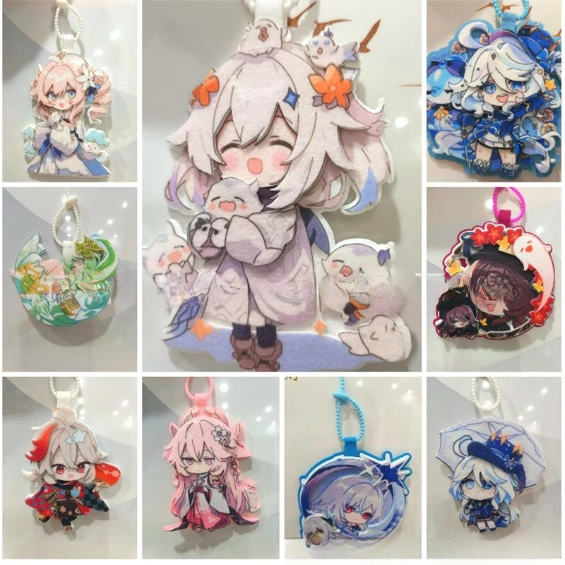 Game Impact‌ Keychain Surrounding Non Woven Pendant Cartoon Q-version Xiao‌ Furina ‌Wanderer‌ Hanging Keyring Trendy Decoration