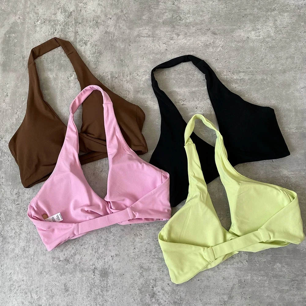 Wire-Free Push-Up Sports Bra for Women, Halter Neck Fitness Bra, Sexy Yoga Top, Sexy Summer Wear