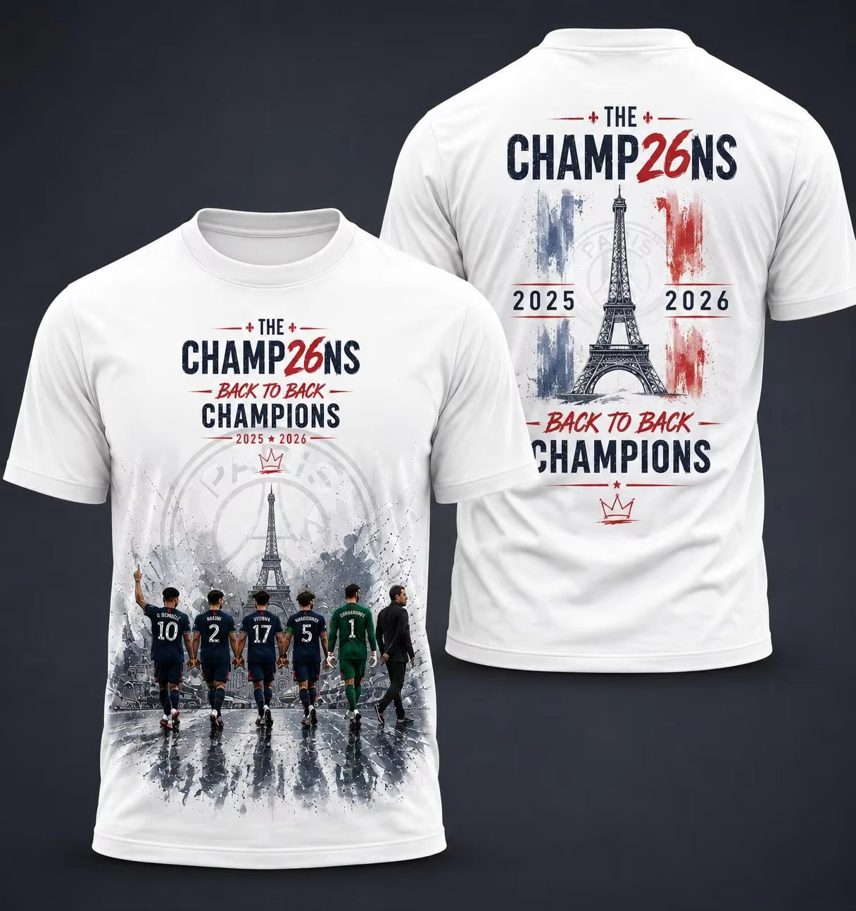 2026 Summer New Paris Soccer Fan Tee PSG Back To Back Champions 2025-2026 T-shirt Men Women Cotton Oversized Breathable T-shirt
