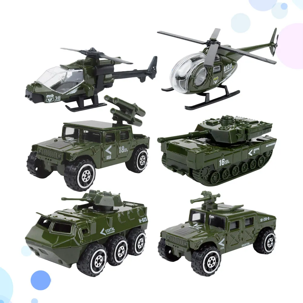 

6Pcs 1:87 Scale Military Alloy Sliding Car Set Mini Diecast Armored Vehicle Tank Helicopter Collection Kids Boys Gift
