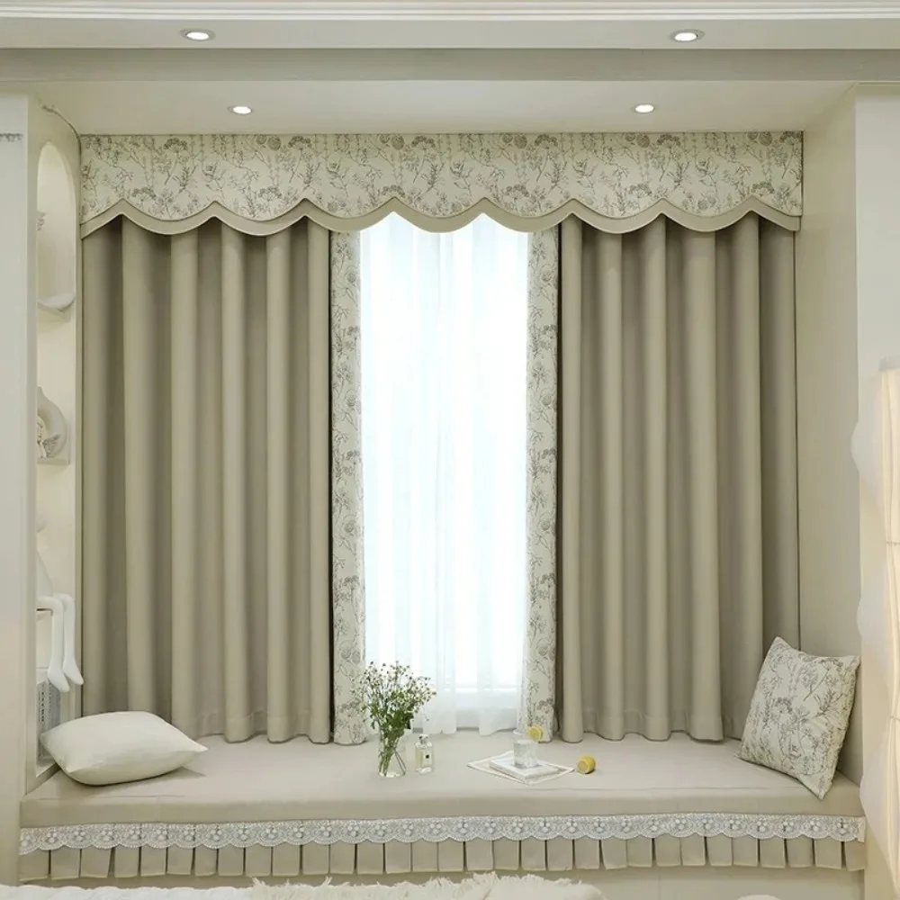 Modern Simple French Retro Curtains Tulle for Living Room Bedroom Blackout Light Filtering Milk Tea Color High Textured Drapes