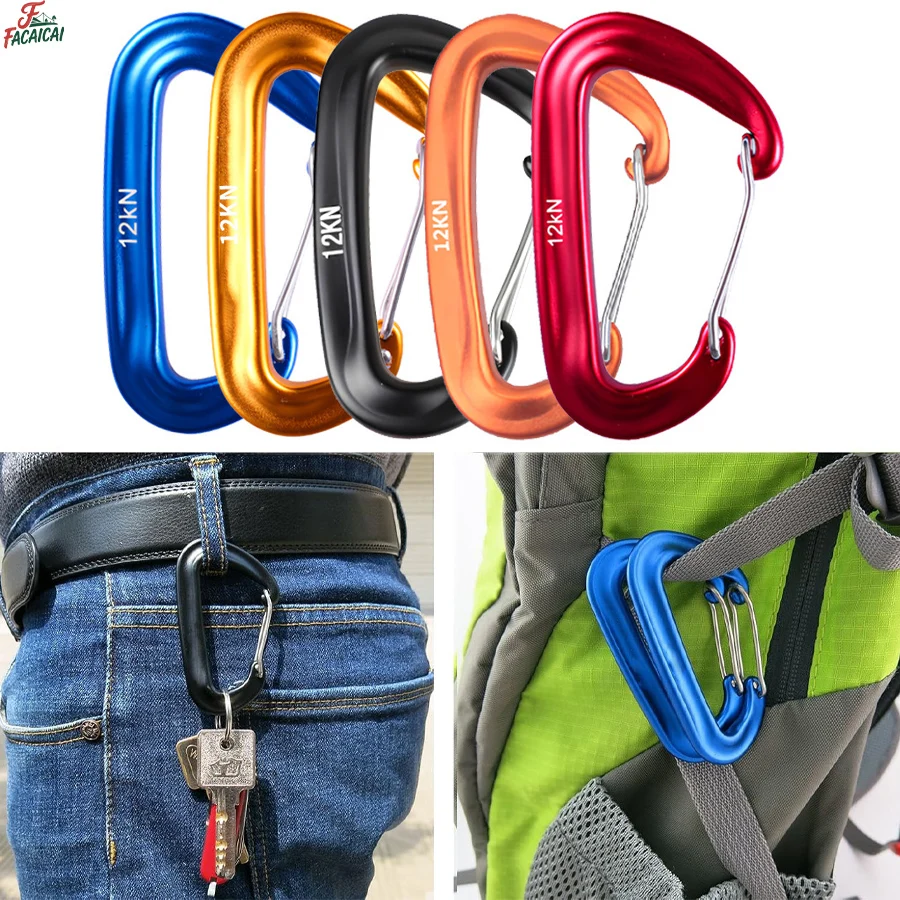 

12KN Small Carabiner D-type Mountaineering Buckle Hook Outdoor Accessory Aluminum Clips for Hammock Camping Hiking Key Chain