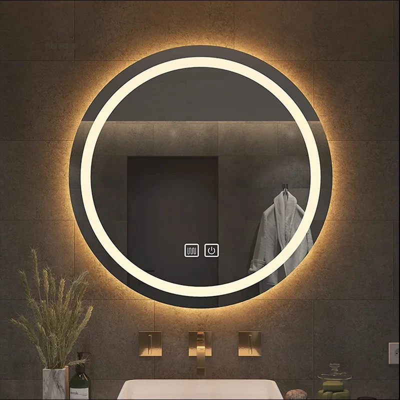 Home Bathroom Mirror LED Round Smart Bath Mirrors Toilet Vanity Makeup Mirror with Light Anti-fog Touch Sensor Luminous Mirrors