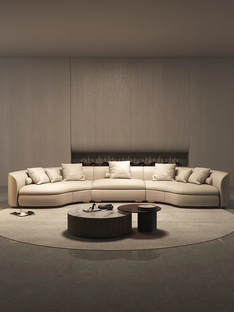 Italian Minimalist Light Luxury Circular Curved  Large Apartment Living Room Special-Shaped Corner