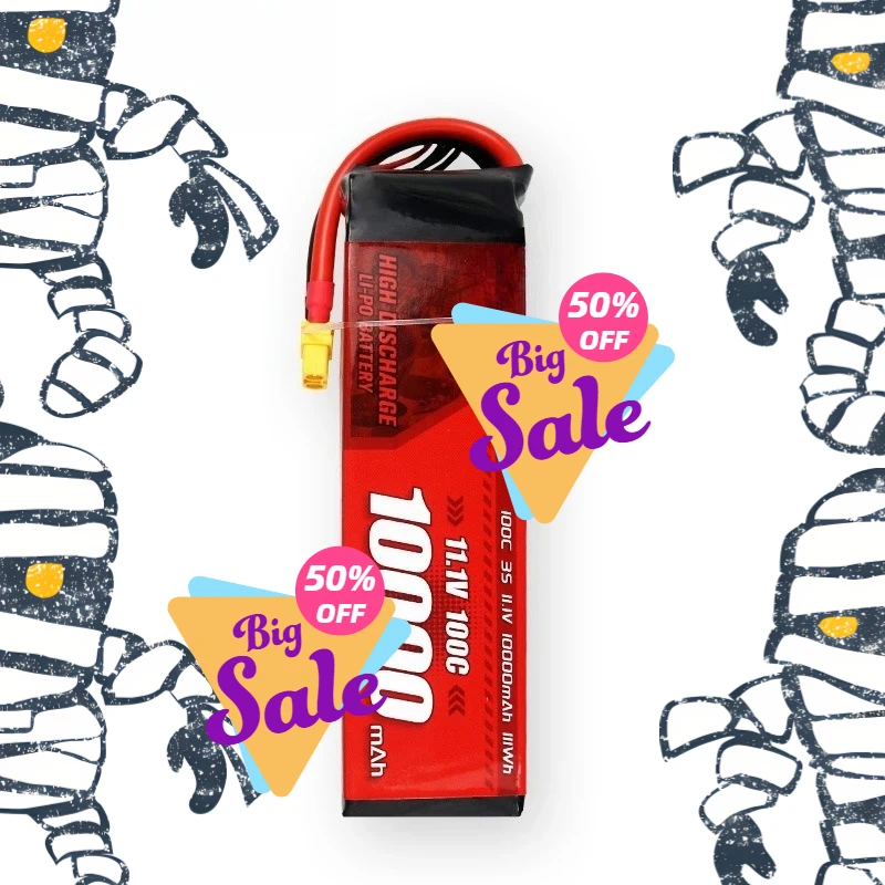 

High-Performance 11.1V 3S 100C 10000mah for RC Quadcopter Helicopter Cars Boats Drones Spare Parts 3s Rechargeable Battery