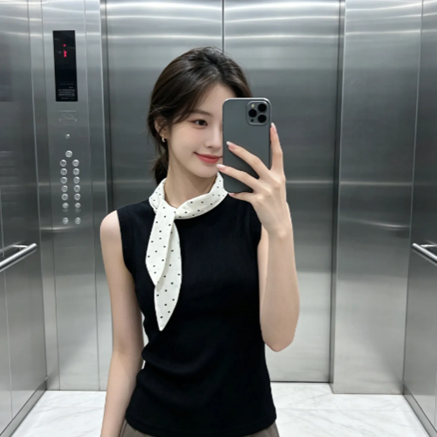 Sexy Black Polka Dot Sleeveless Vest Women's Summer Outdoor Wear Sash  Knot Floating Ribbon Top Breathable Citywalk