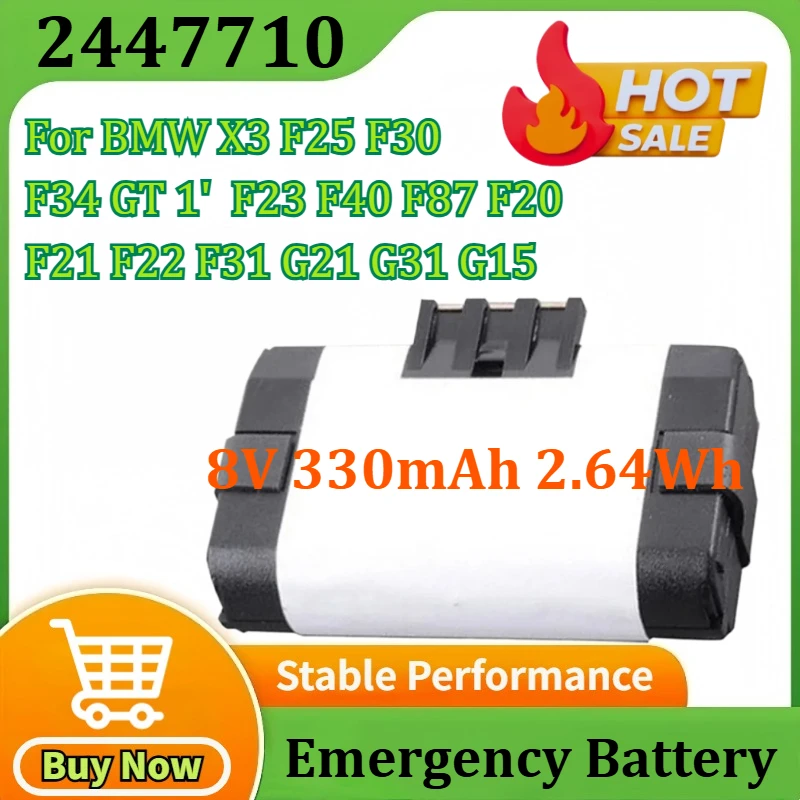 

84102447710 2447710 for Car SOS Emergency 8V 330mAh 2.64Wh Battery for BMW F20 F21 F22 F40 F87 F82 F83 G30 F90 for Cullinan RR31