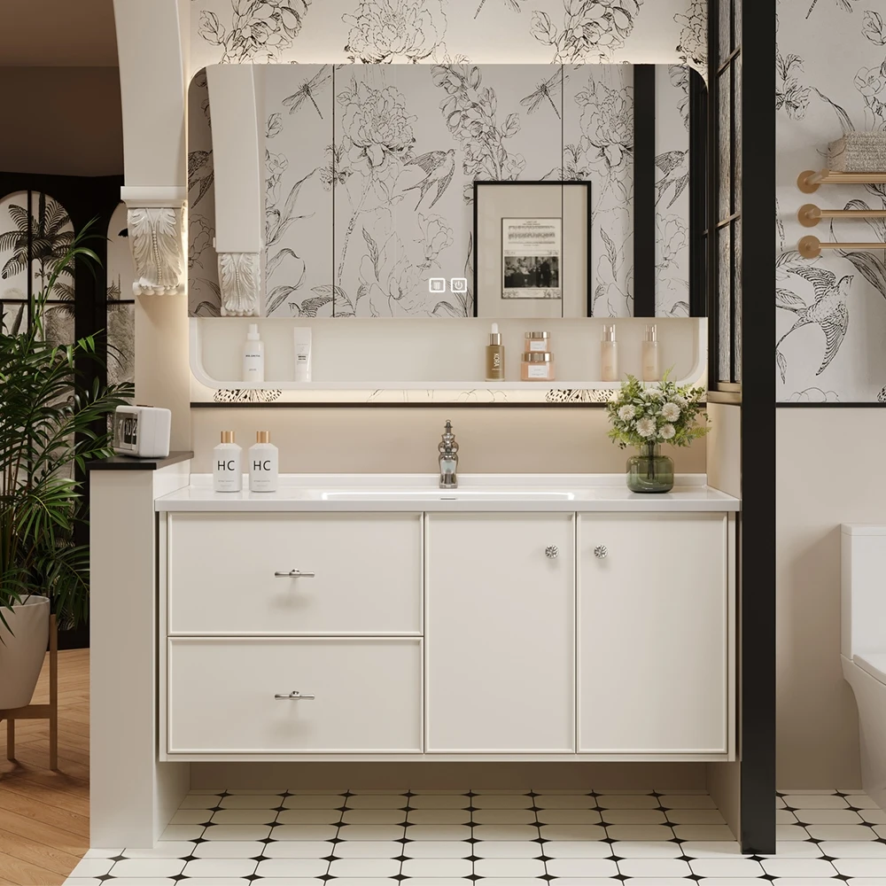 Smart French Cream Wind Bathroom Cabinet Retro Bathroom Cabinet Wash Table Toilet Face Wash Table Basin Cabinet Combination