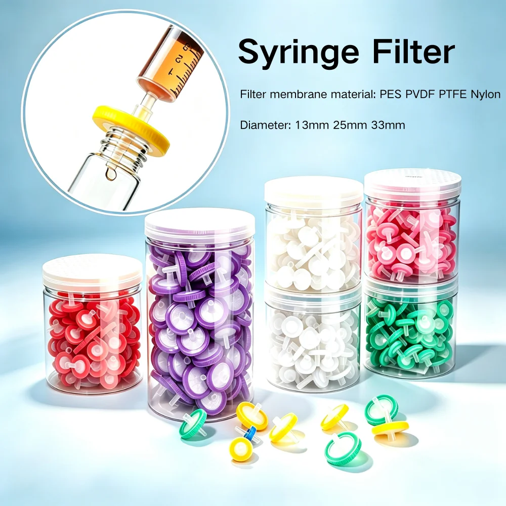 100pcs/Pack  Lab Use Syringe Filter 13 25mm PES PVDF PTFE Nylon MCE 0.22μm 0.45μm Sterile Lab Sample Prep Low Protein Binding