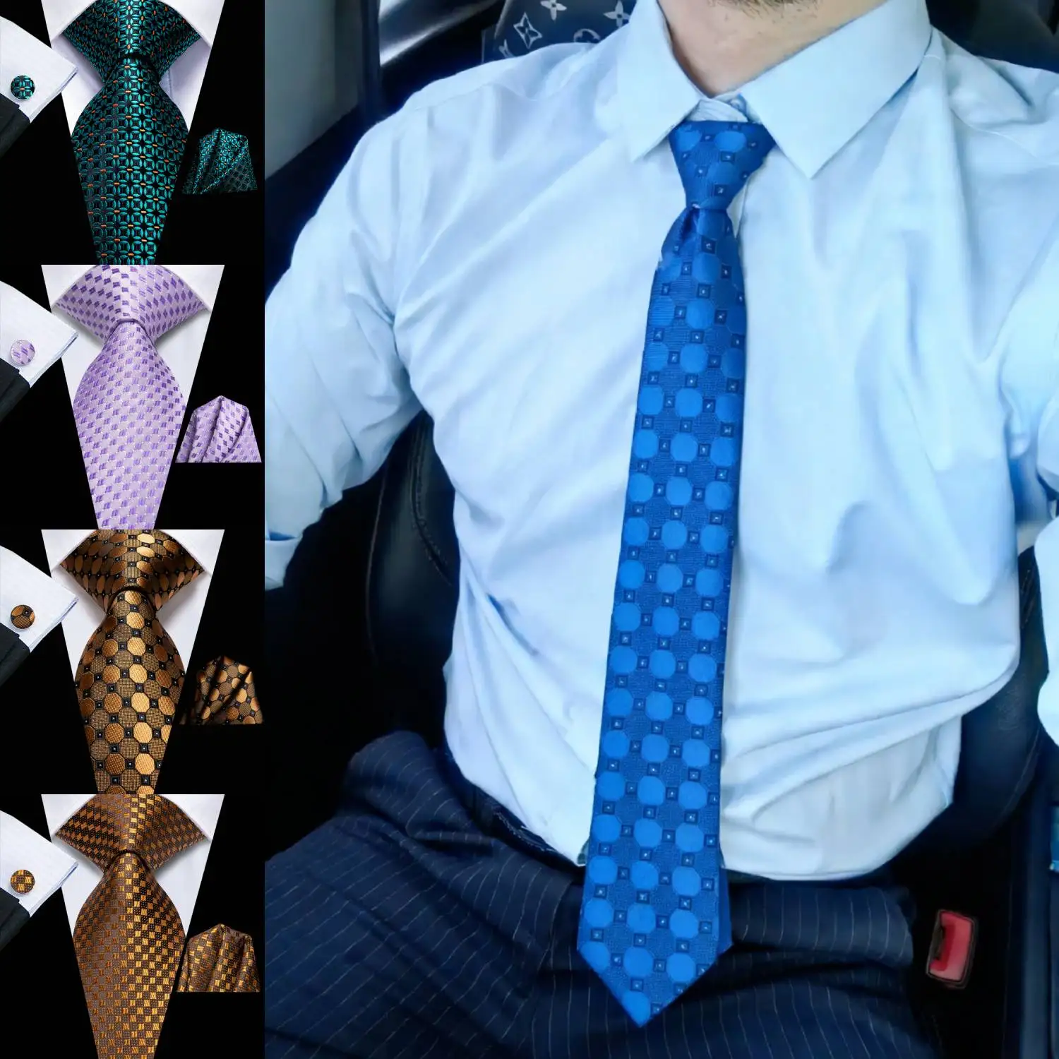 Classic Men's Tie Cufflinks Pocket Square Set, Formal Wedding Business Attire Gift for Him