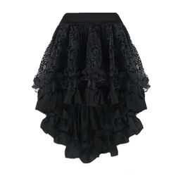 Women Sexy Gothic Embroidered Floral Lace Tulle Ruffled Skirt Back Zipper Irregular Match Corsets Skirt Black Brown Green