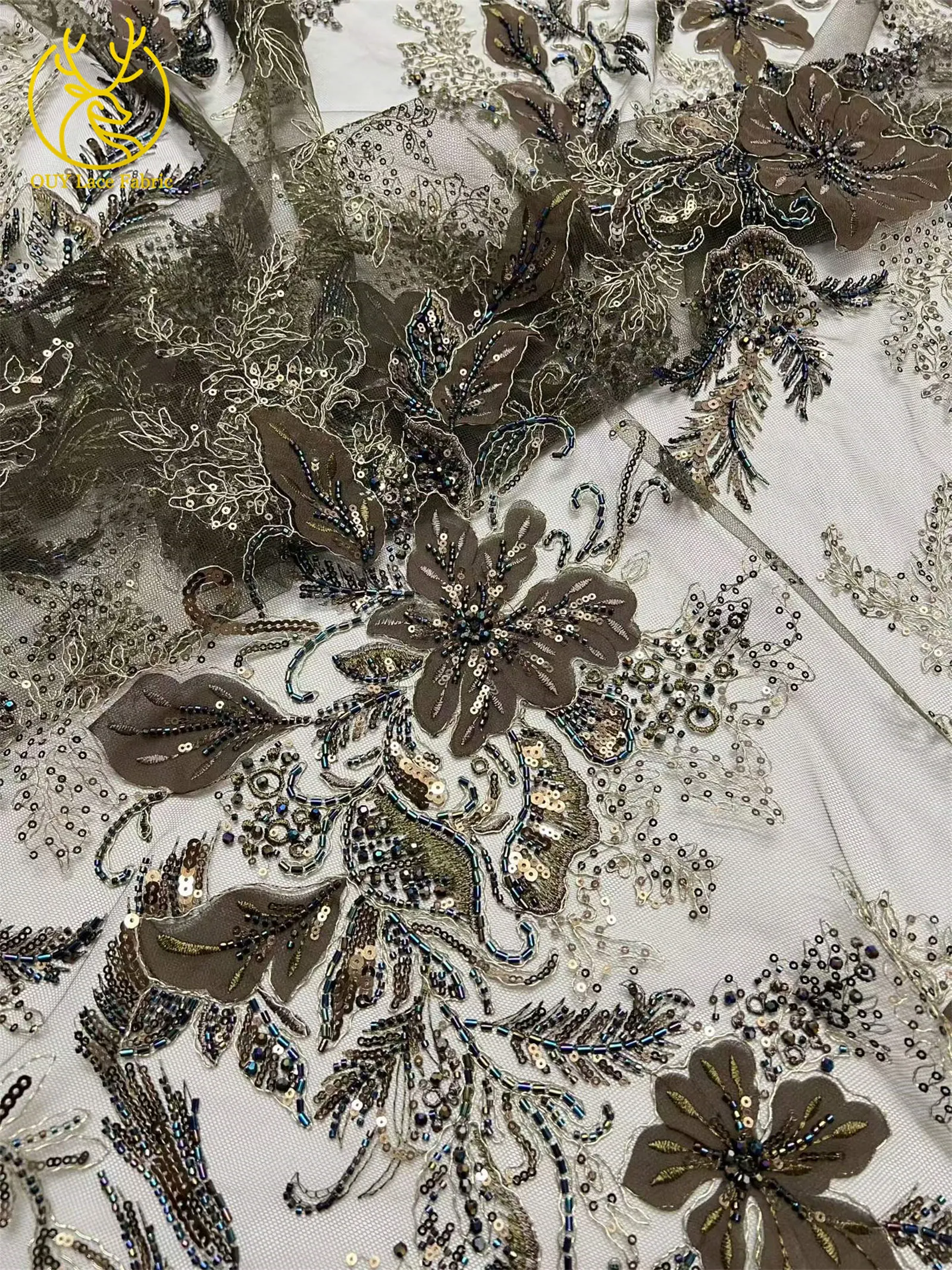 Neuester luxuriöser afrikanischer bestickter Spitzenstoff mit Perlen und Pailletten, 5 Yards französischer Tüll-Spitzenstoff für Party- und Hochzeitskleider zum Nähen. – Detail 15