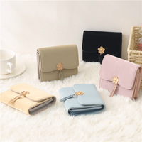 Fashion Wallets Flower Pendant Coin Pouch Cute Cards Holder Classic PU Leather Three Fold Purse Women Clutch Credit Card Bag
