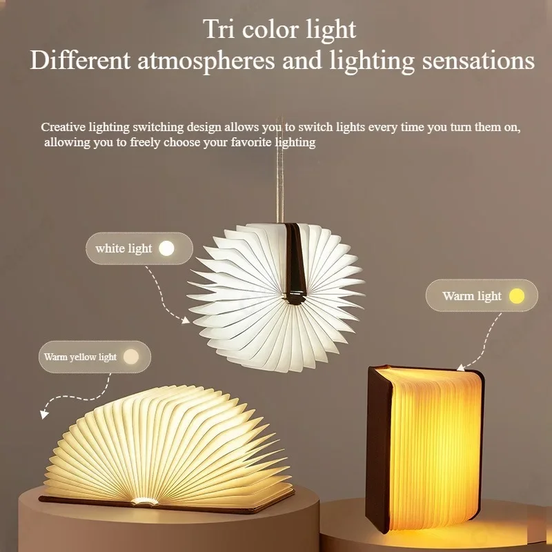 360도 창의적인 LED 책 모양의 조명 °   연구 침실 머리맡 거실 분위기 장식 조명을 위한 플립 디자인