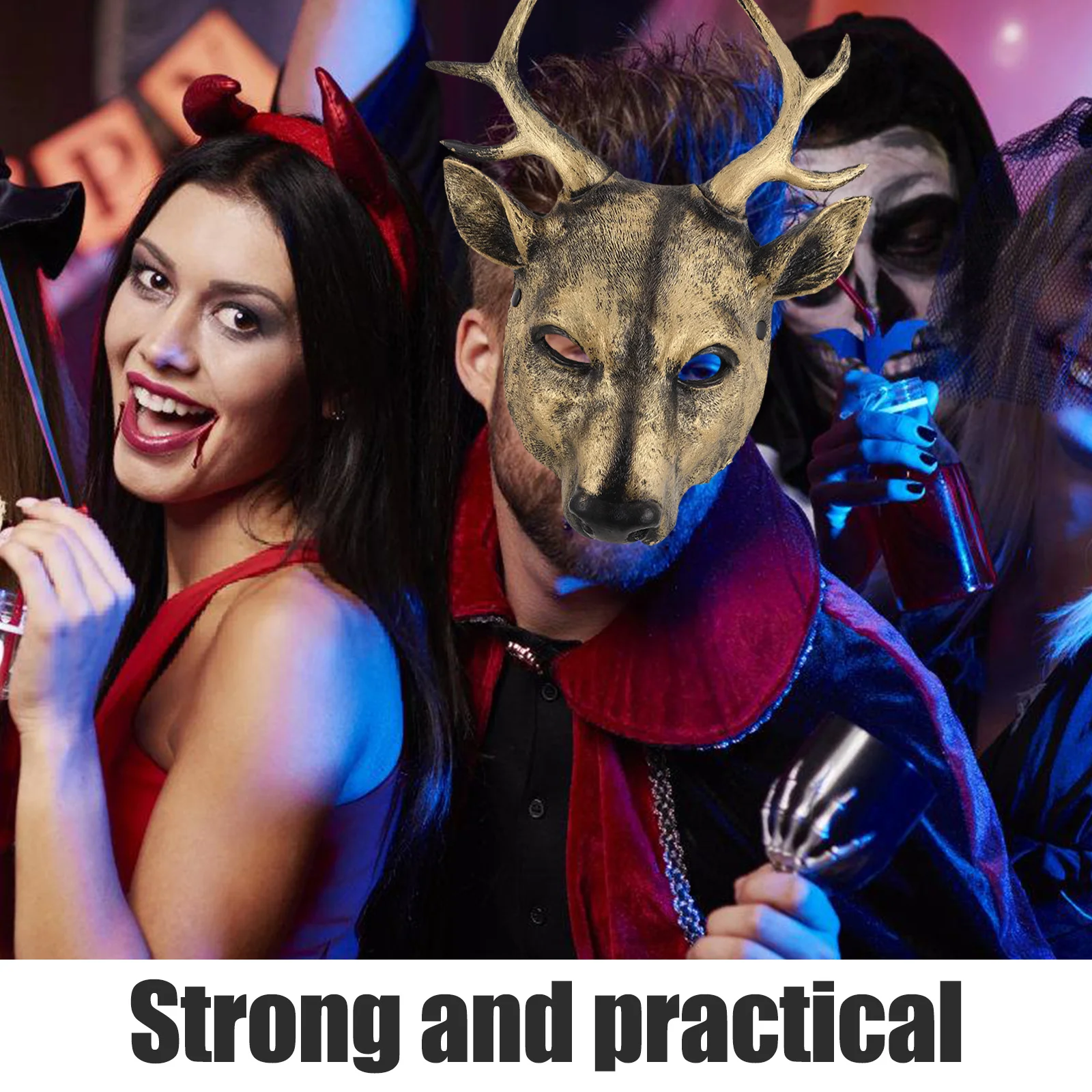 

Deer Mask 3D Realistic PU Material Costume Halloween Party Cosplay Adjustable Animal Head Mask Elk Head Costume Props