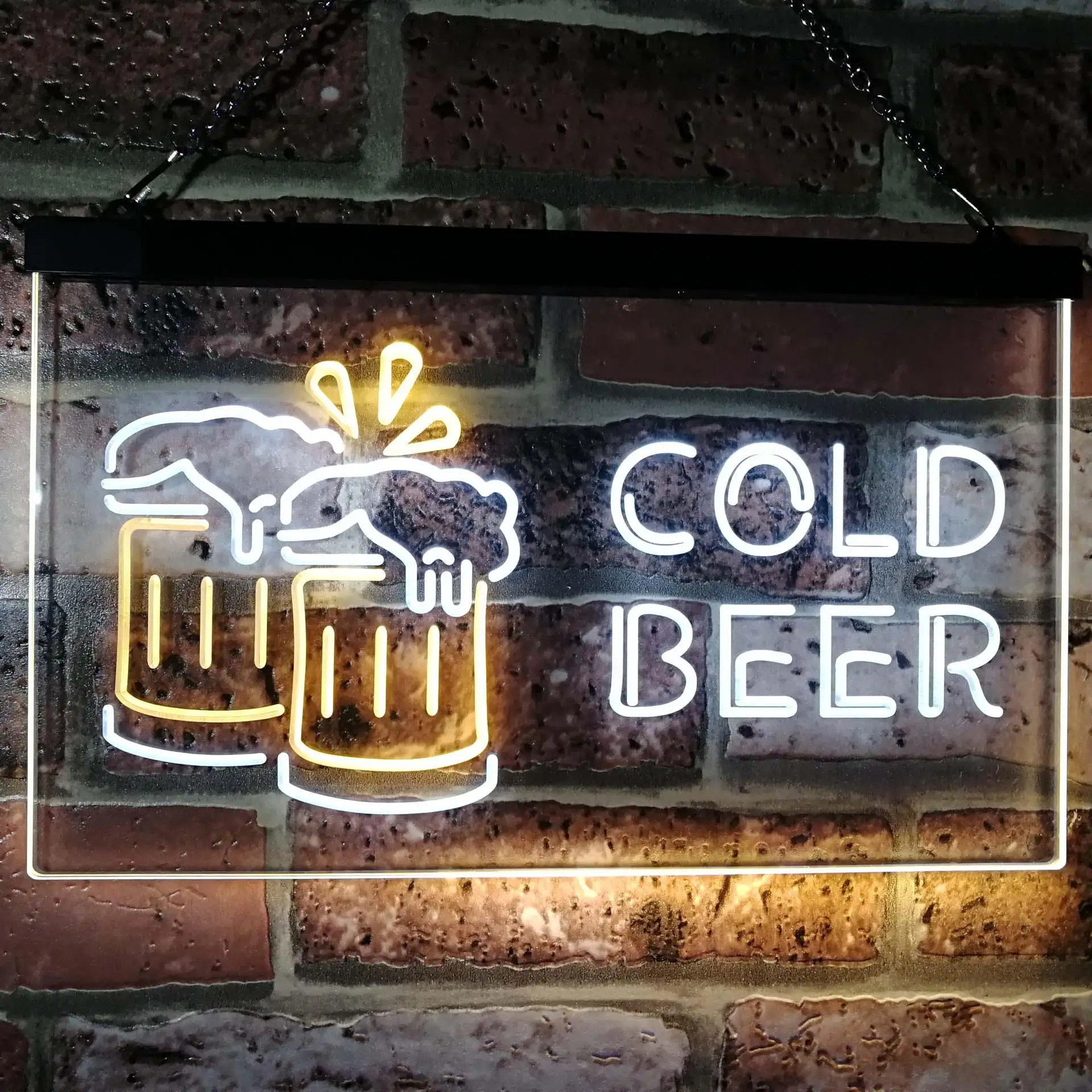 Cold Beer. Cheers Mugs Dual Color Led Neon Sign st6-i2069