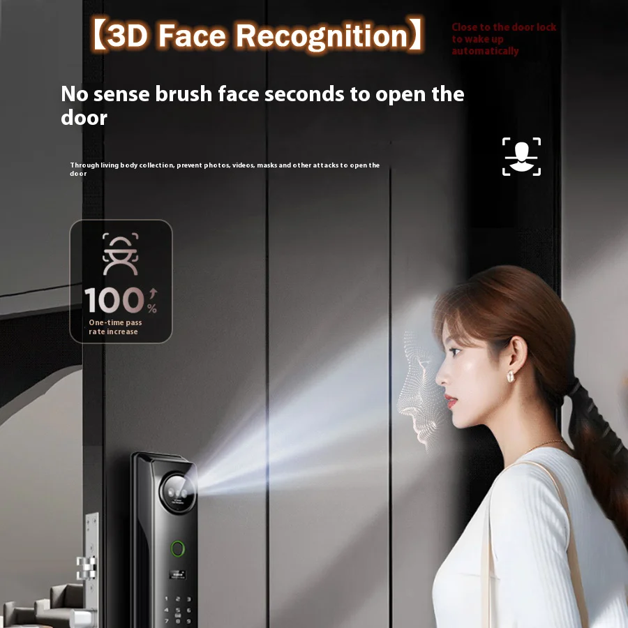 Умный замок Glomarket, приложение Tuya, Wi-Fi, удаленная разблокировка, цифровой пароль, камера распознавания лиц, интеллектуальный дверной замок