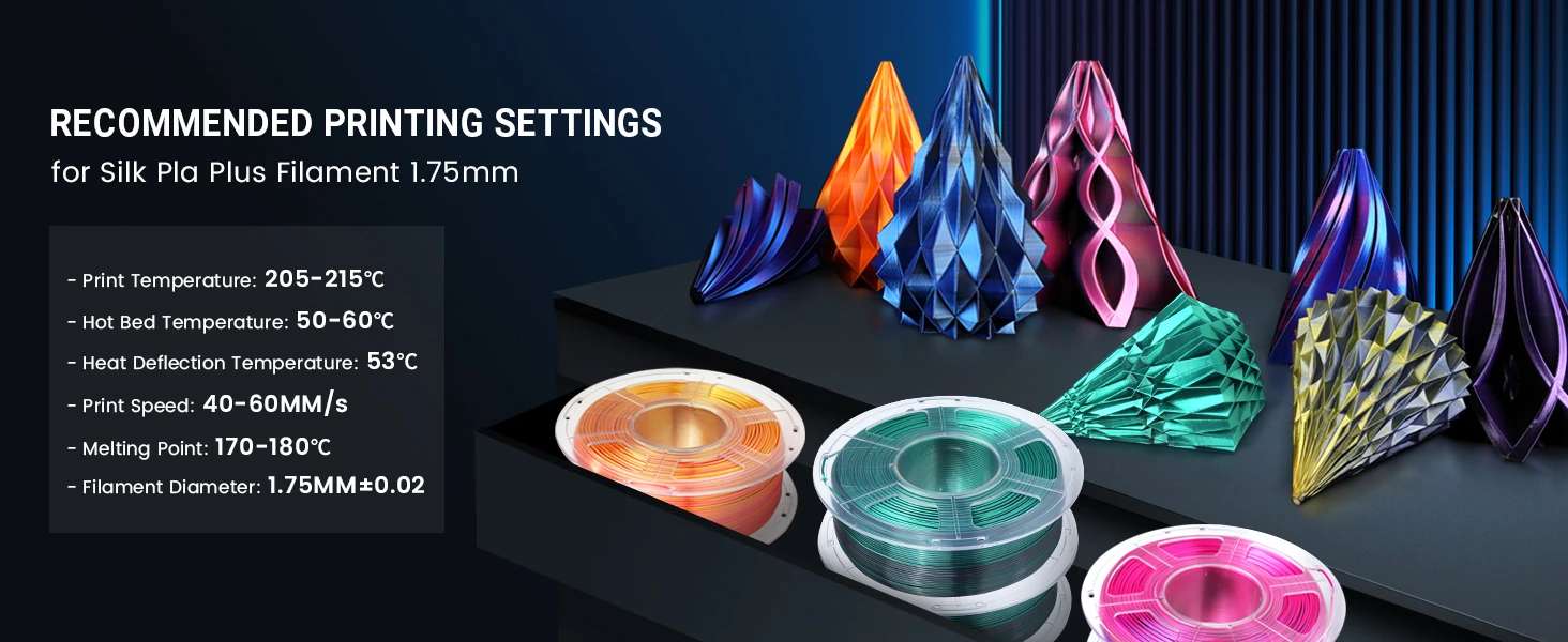 SUNLU PLA PLUS Silk 1.75mm 3D-Druckerfilament Zwei/Drei-Ton Glänzende Seidentextur Farbverlauf Kompatibel mit den meisten FDM-3D-Druckern – Detail 10