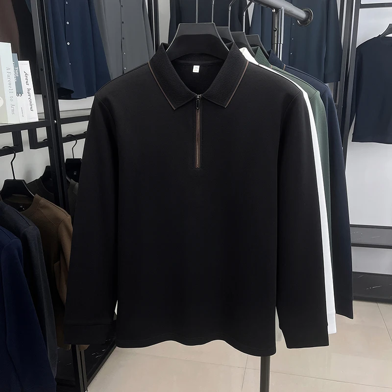 

Мужская осенняя хлопковая шерстяная футболка с длинными рукавами, осенняя повседневная футболка для папы, рубашка-поло с лацканами