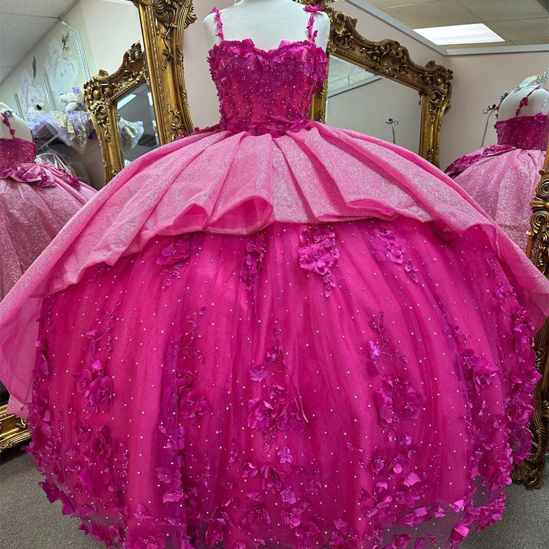 2024 Rose Red Off The Shoulder Quinceanera Dress Princess Beaded 3D Flowers Beads Ball Gown Pageant Birthday Party Sweet 16 15