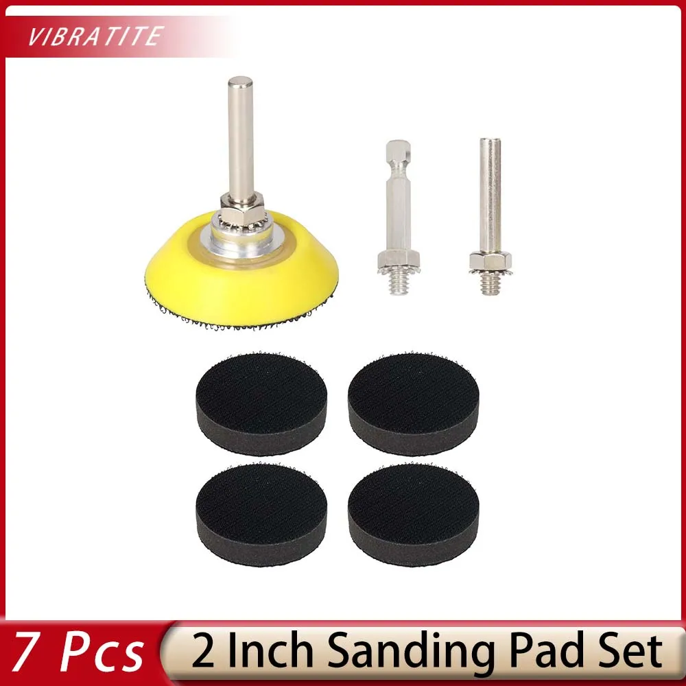 7 Pcs 2 Inch Hook and Loop Sanding Pad for Sanding Discs with 1/4 inches Shank Drill Attachment and Soft Foam Buffering Pad