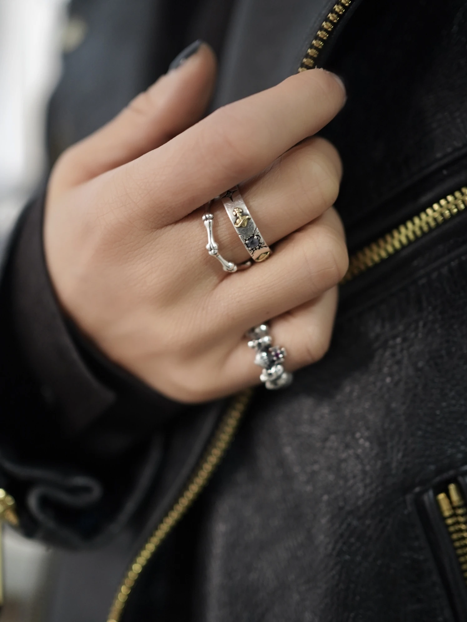 Original Design 925 Sterling Silver Bone Ring Unique Couple Rings Versatile Tail Ring Sleep Lotus Eternal Minimalist Style
