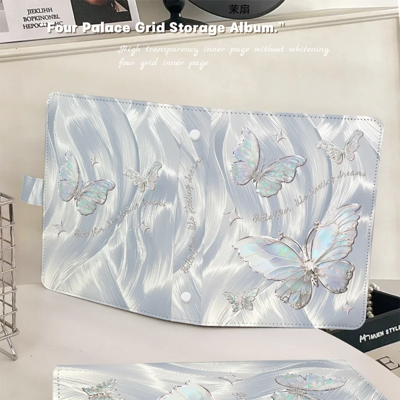 Silver Iridescent Butterfly A5 Card Binder Waterproof Kpop Photo Album Idol Collecting Book 3inch Photocard Holder Korean 포카 바인더