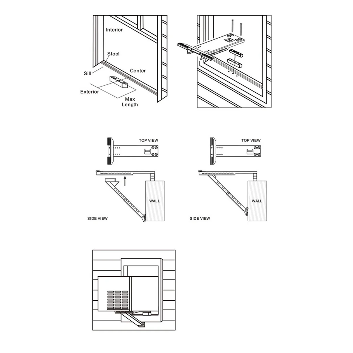 Raamairconditioner steunbeugel, verstelbare antislip schokabsorberende mat Raam AC veilige steunbeugel installeren