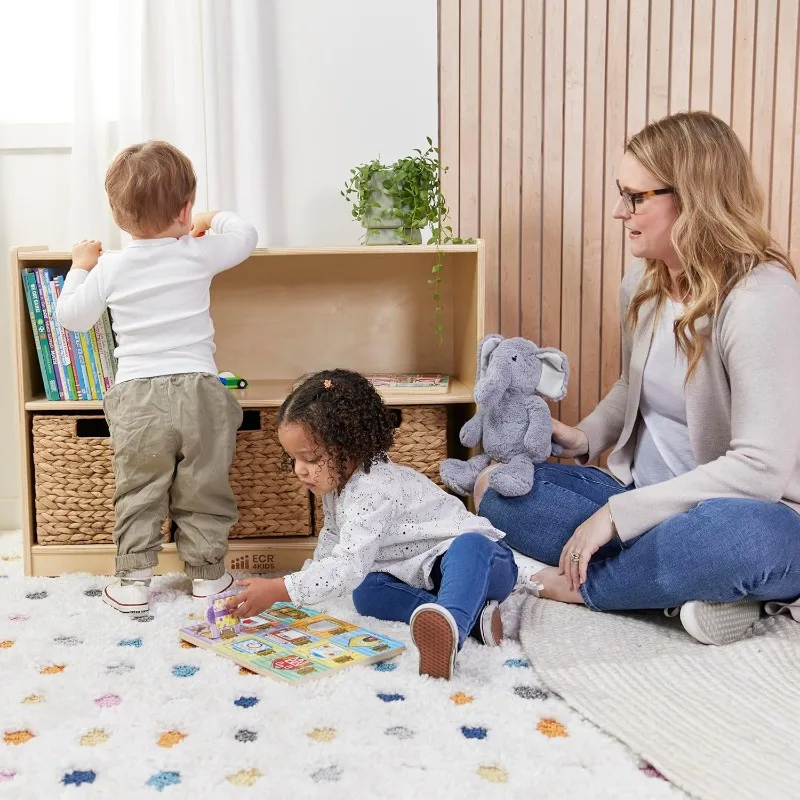 ECR4Kids 2-Shelf Mobile Storage Cabinet, Classroom Furniture, Natural