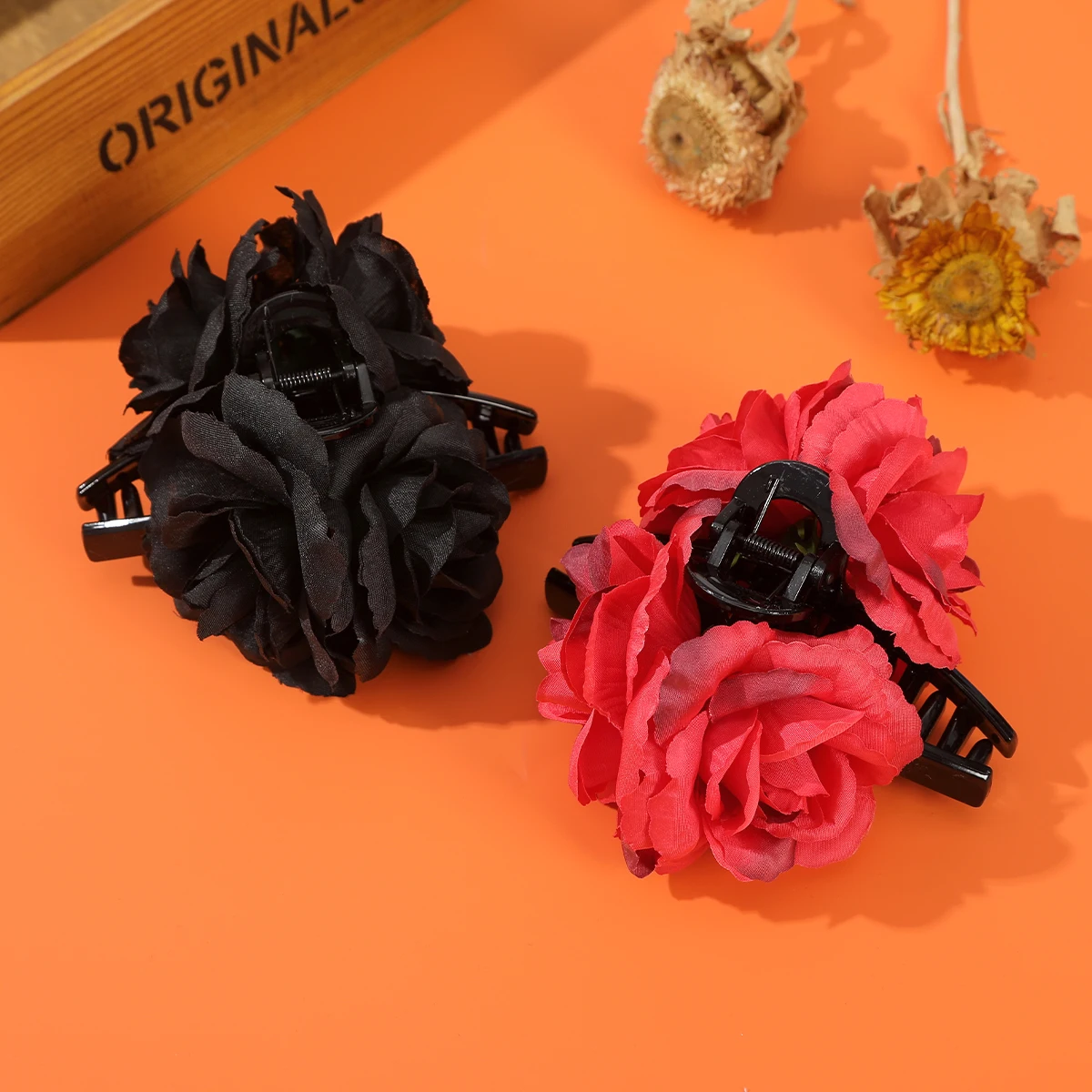 

2PCs Halloween Mesh Gauze Flower Hair Claws Fashion Fabric Hair Clip Crab For Girl Gift Hair Accessories Festival Headwear