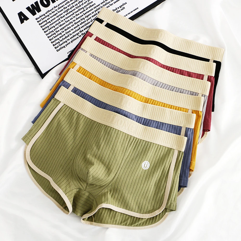 60-90KG,6PCS Men\'s Underwear Boxer Briefs,Cotton,Breathable Comfortable Solid Stripe Man Short Plus Size,Multiple colour