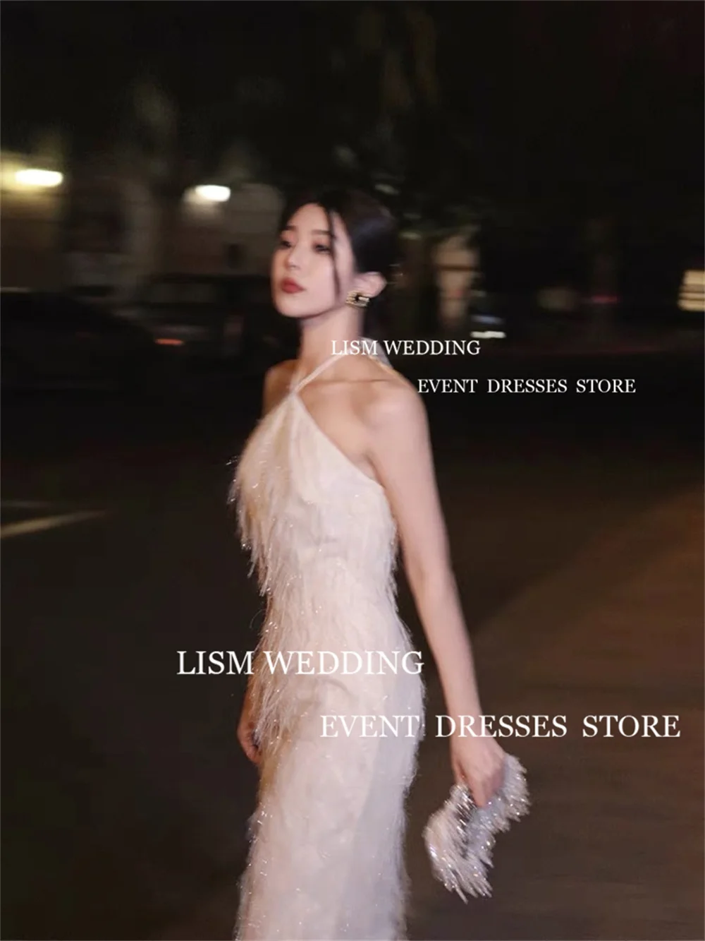 LISM Sexy White Mermaid Evening Dresses Summer Halter Tassels Ankle Length Backless Prom Dresses For Korea Lady Photoshoot 2024