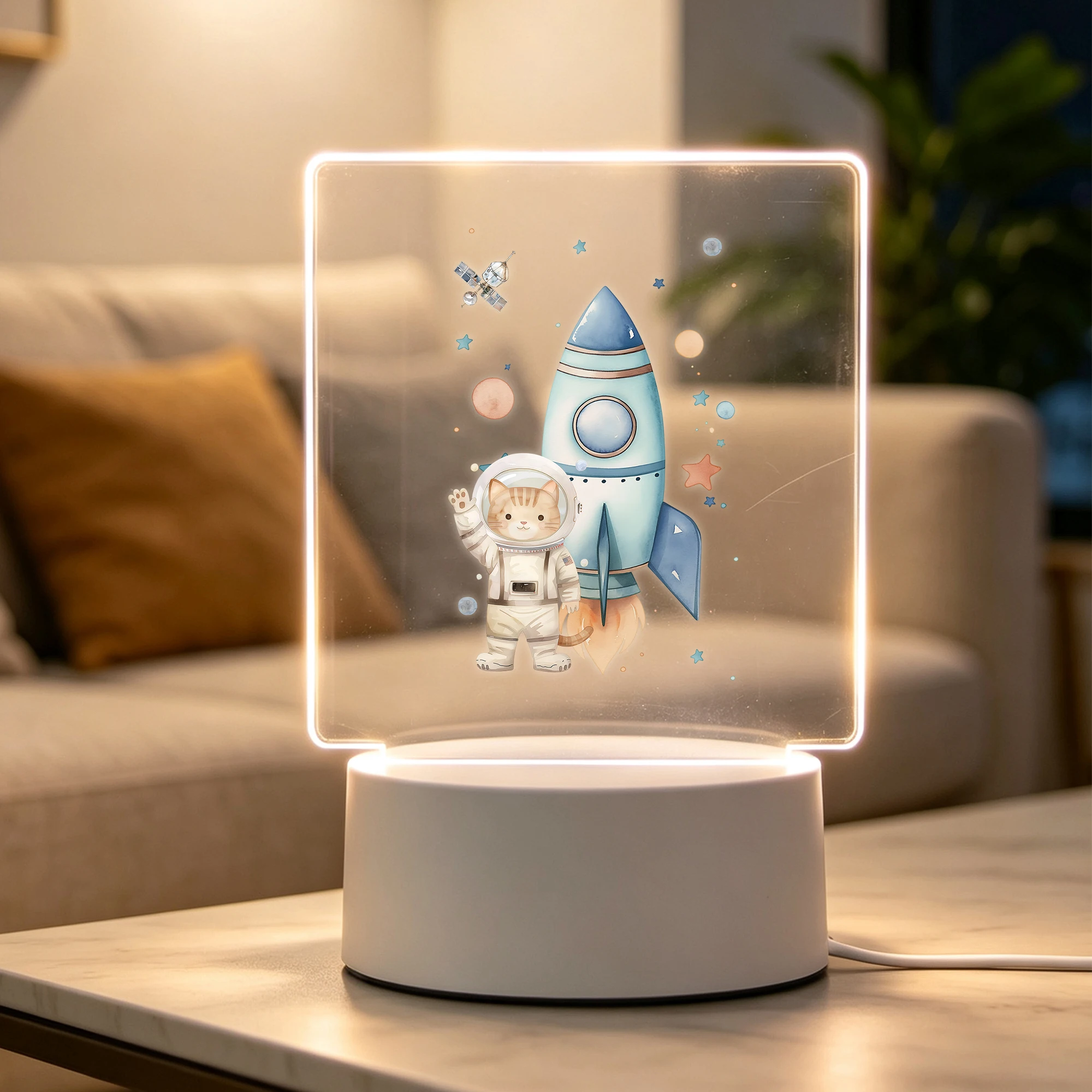 2D Flat Acrylic LED Cat Space Flight Decoration Desk Lamp Night Light Cartoon Children Bedroom Gifts Home Decor Gift