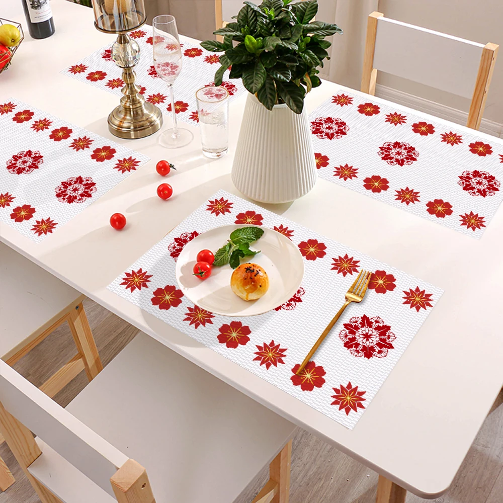 

4PCS New Year Placemat for Dining Table, PVC Pad, Coaster Pad, Table Bowl Mat, Kitchen, Home Decor Printing, Washable Mat