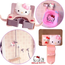 Sanrio Hello Kitty Mop Clip Non-marking Bathroom Hooks Wall-mounted Multifunctional Broom Hanging Rack Hook Storage Organizer