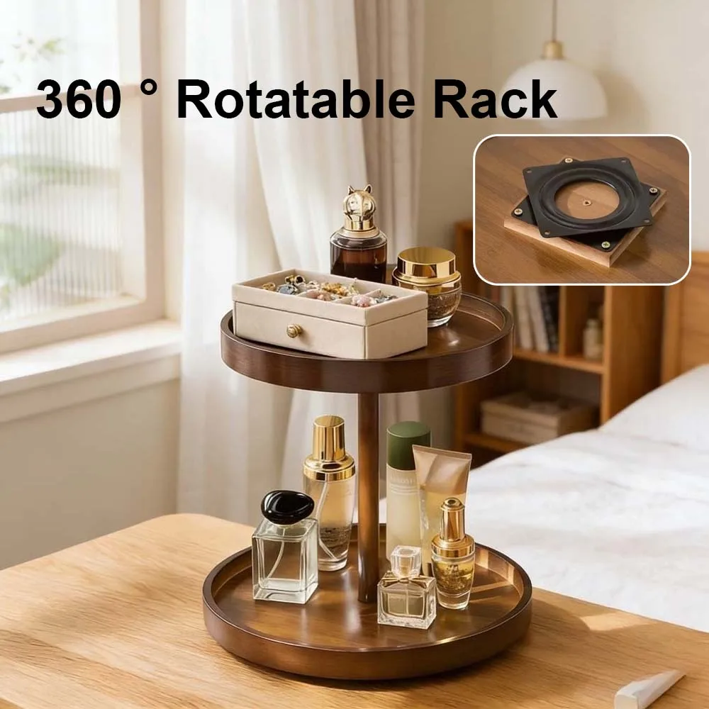 

Single/double Layer Bamboo 360° Rotating Shelf Detachable Space-Saving Cosmetic Storage Rack for Kitchen Bathroom Estante 책상 선반