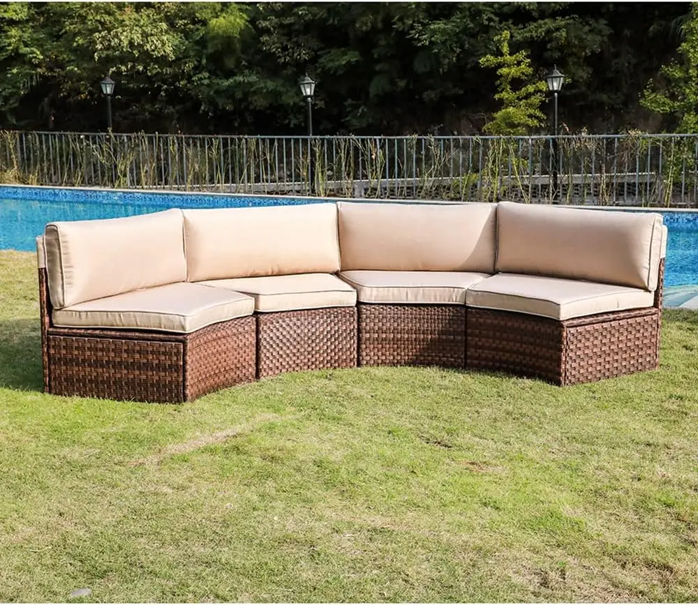 Conjunto Seccional de mimbre para exteriores, muebles de media luna para Patio, sofá curvo para exteriores, 2/4 piezas