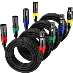 XLR Cable 4-Pack XLR Male to Female Microphone Cable 3-Pin Balanced XLR Speaker cord for Mic Mixer Speaker System Radio Station