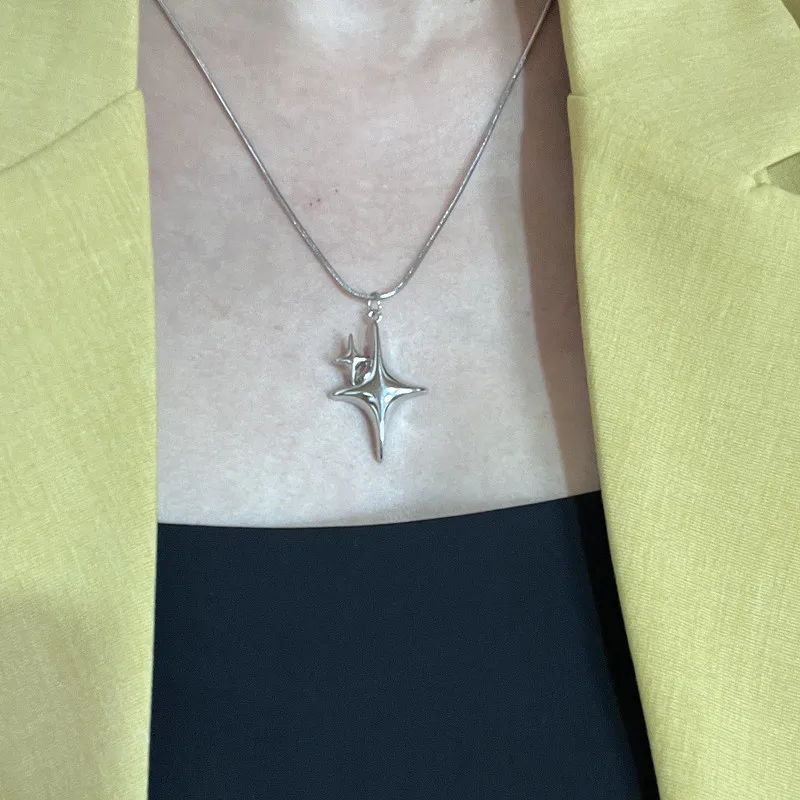 Minimalist Star Cross Stainless Steel Pendant Necklace Men\'s Punk Hip Hop Unisex Necklace Y2K Fashion Jewelry Gift
